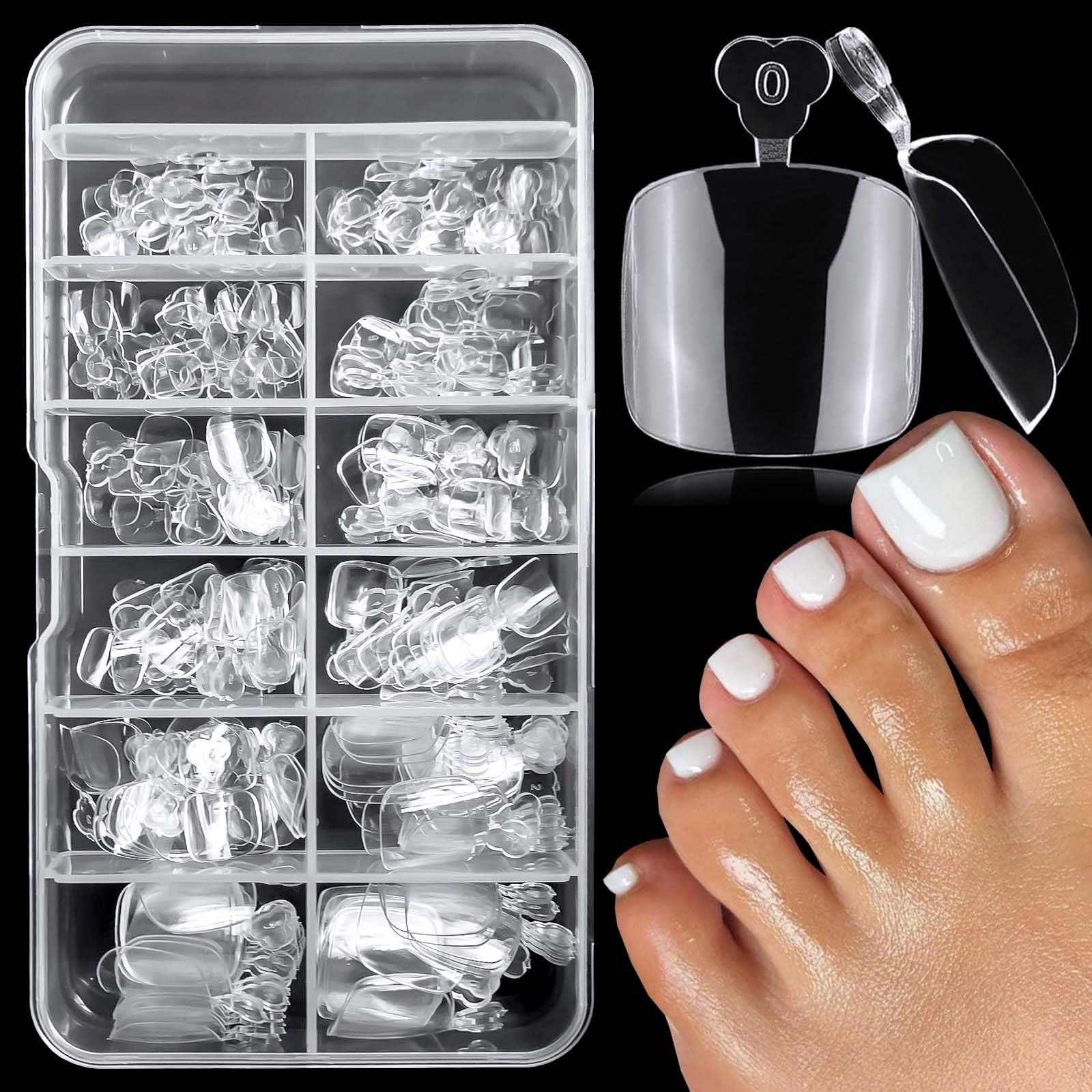 240pc Fake Toenail Soft Gel Toe Nail Tips Clear Press on Toenails Short Squar...