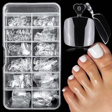 240pc Fake Toenail Soft Gel Toe Nail Tips Clear Press on Toenails Short Squar...