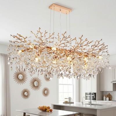 49'' Elegant Tree Branch K9 Crystal Chandelier Luxury Gold Pendant Light Fixture