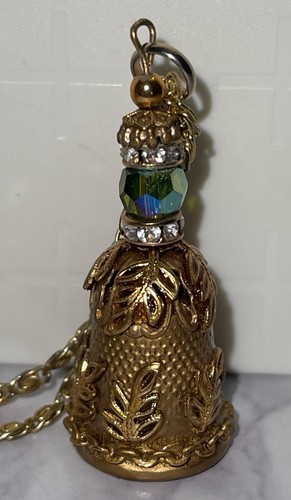 Gold Tone Sewing Thimble Beaded Necklace Jewelry 24" Chain VA-86 - Picture 9 of 12