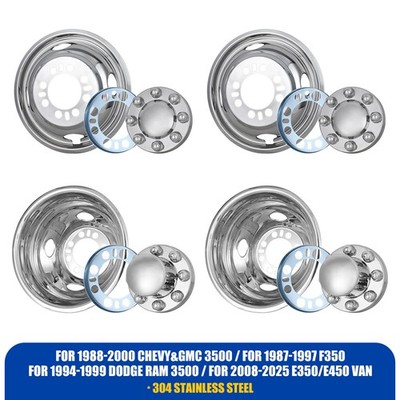 16'' BOLT ON Wheel Simulators Dual Rim Covers for 87-97 Ford F350/88-00 Dodge Ram