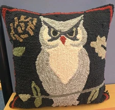 Owl On Branch Plow & Hearth Hooked Yarn Needlepoint Accent Throw Pillow Owl Deco