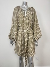 100% Silk Dress Womens Medium Green Animal Print Flowy Banana Republic