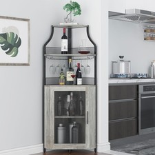 4-Tier Corner Wine Bar Liquor Cabinet with Detachable Wine Rack Glass Holder
