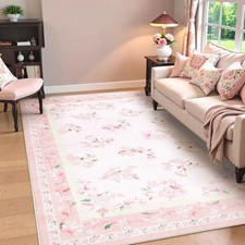 5x7 Soft Boho Nursery Rug for Baby Girl, Light Faux Wool Pink Rug Non-Slip,