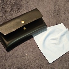 Black Faux Leather Soft Eyeglass Case with Snap Closure  Cleaning Cloth
