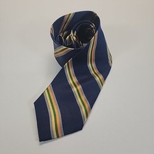Wilson Bow UT Foundation Silk Necktie Striped Navy Orange Yellow Green Men's