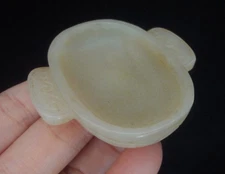 Fine Old Chinese Hand Carving Natural Red White Jade Handles Plate