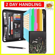 Portfolio Organizer - 3 Ring Binder with Zipper, Leather Business Padfolio F...