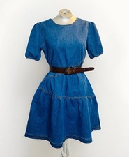 Love Olive Co Western A-Line Knee Length Zippered Blue Jean Cowgirl Dress - M