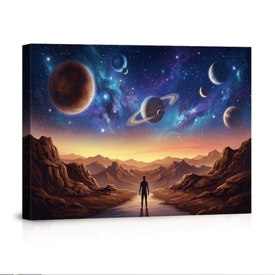 Space Galaxy Canvas Wall Art Planets Nebula Cosmic Landscape Sci Fi Poster Print