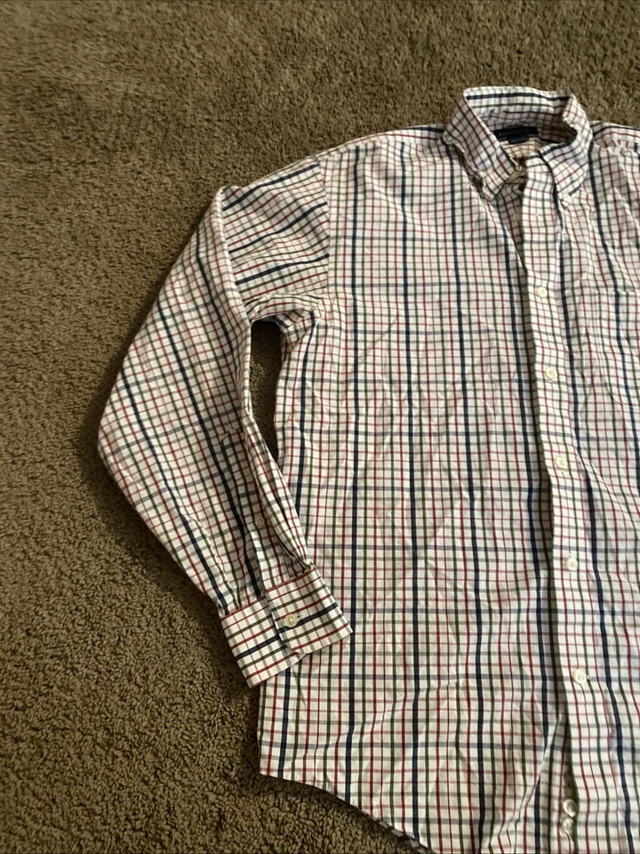 LAND'S END МУЖСКОЙ ДЛИННЫМ РУКАВОМ РУБАШКА НА ПУГОВИЦАХ БЕЛЫЙ/КРАСНЫЙ/ТЕМНО-СИНИЙ/ЗЕЛЕНЫЙ ЧЕК МУЖЧИН SZ M - Изображение 3 из 4