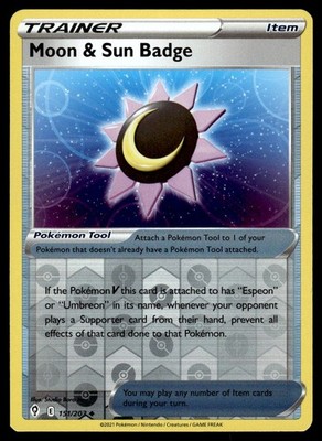 Moon & Sun Badge 151/203 Evolving Skies Pokemon Reverse Holo NM Moon & Sun Badge