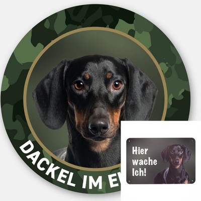Dackel Kurzhaar Aufkleber Zaunschild ''Hier wache ich'' Hundeschild, Warnschild
