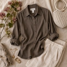 Vintage Giorgio Sant Angelo Brown Velvet Feel Button Front Shirt Size S