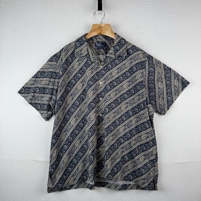 90s Vintage Polo Ralph Lauren Loop Collar Camp Shirt Blue Bandana