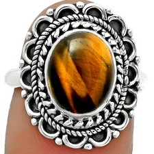 Natural Tiger Eye - Africa 925 Sterling Silver Ring s.7 Jewelry R-1256