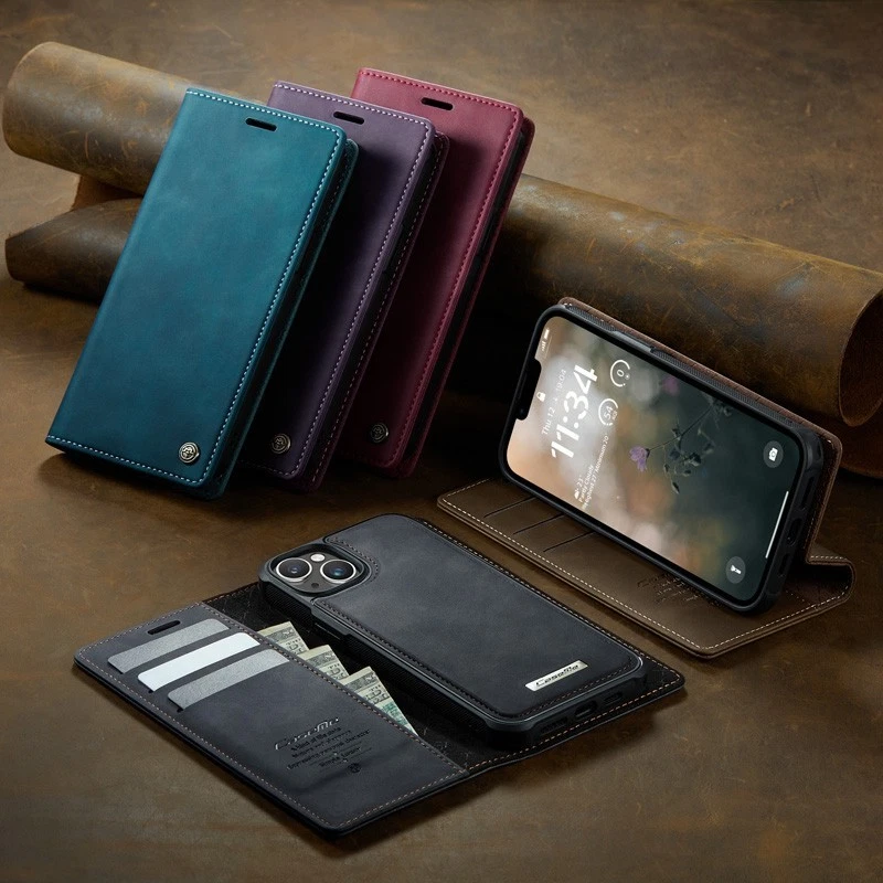 For iPhone 16e/15 14 13 12 11 Pro Removable Wallet Case Card Leather Flip Cover - Image 2 of 4