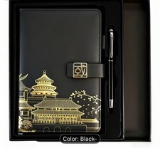 Exquisite Chinese Landscape Embossed Leather Thickened Notebook And pen gift box