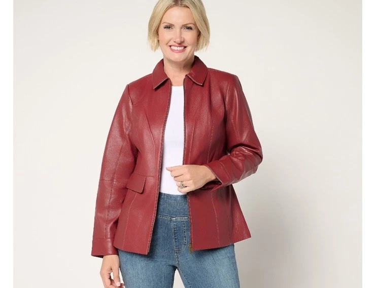 Denim & Co. Leather Outer Shell Blue Coats, Jackets & Vests for