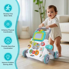 Baby Cartoon Push Walker Toy with Music Drawing Board Learning Walker 6-15m!