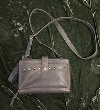 Lady Conceal Gray Leather RFID Convertible Crossbody Wallet Wristlet Studs