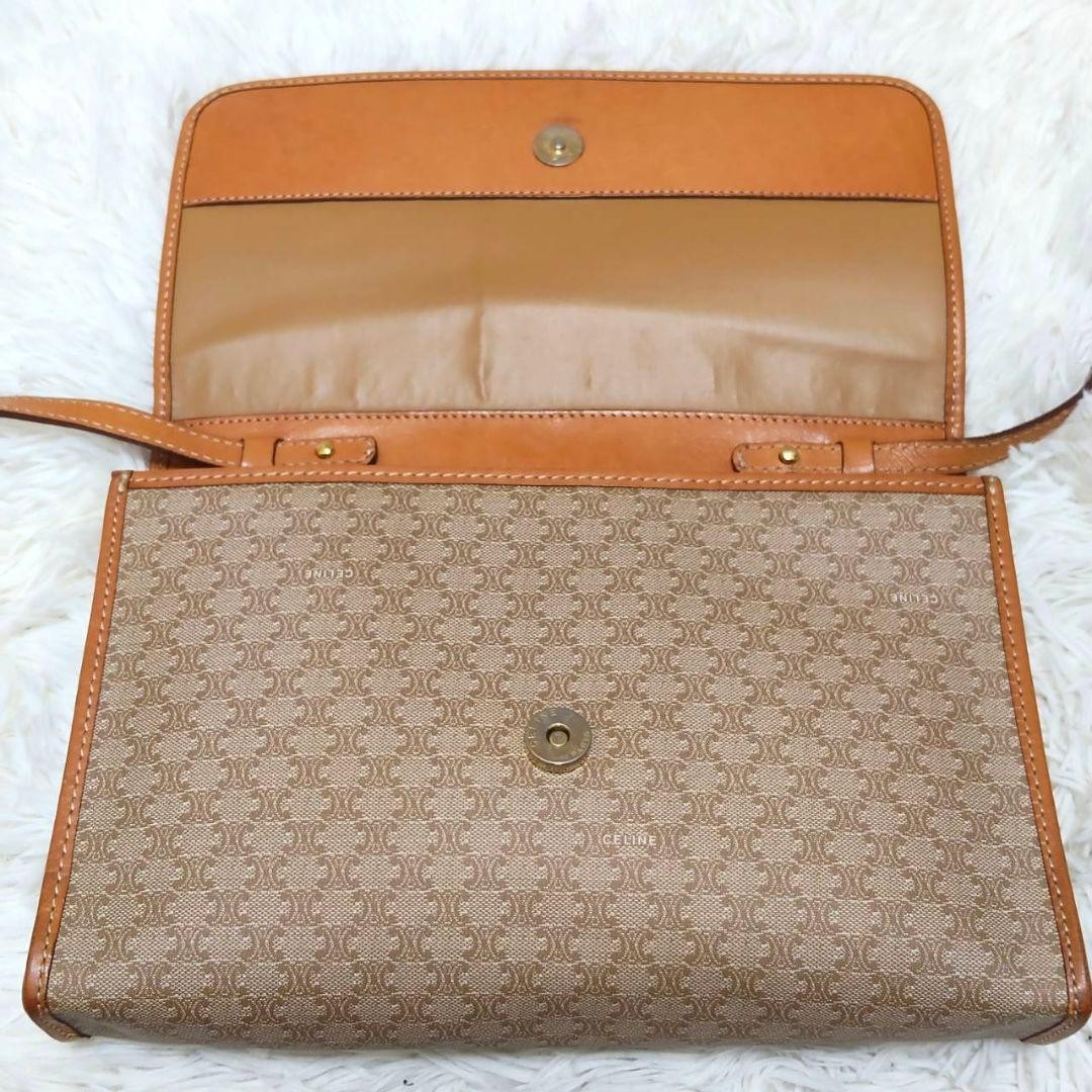 CELINE Shoulder Bag Triomphe Macadam Pattern PVC Leather White Light Brown Auth — image 15