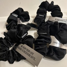 4X Black Satin Scrunchies Extra Large Hair Ties NEW WITH TAGS FAMOUS MAKER