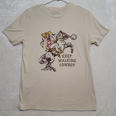 Ariat Shirt Womens Medium Beige Keep Walking Cowboy Graphic Western Tee Cotton