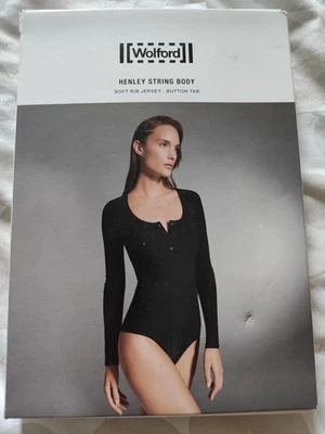 Wolford Damen Henley String Body schwarz Medium M UK 12 UVP 195£ weicher Ripp Jersey