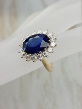 6.50 Ct Natural Sapphire & Diamond Engagement Wedding Ring 14k Yellow Gold Sz 8