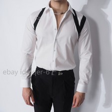 Men's Shirts Long Sleeve Casual Korean Slim Blouse Shoulder Strap Pointed Collar