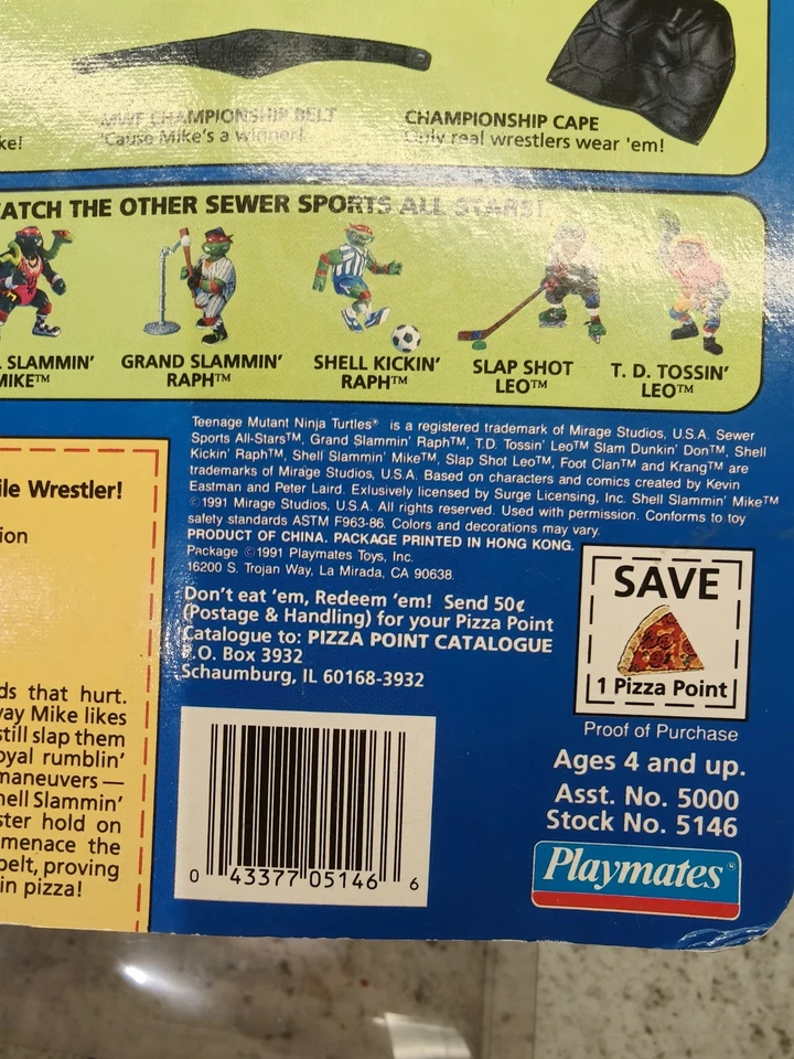 Vintage 1991 Shell Slammin Mike TMNT MOC Teenage Mutant Ninja Turtles Figure - Image 4 of 4