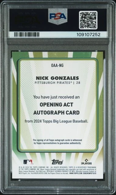 2024 Topps Big League Opening Act #OAANG Nick Gonzales Pirates RC PSA 9 / 10 - Image 2 of 2