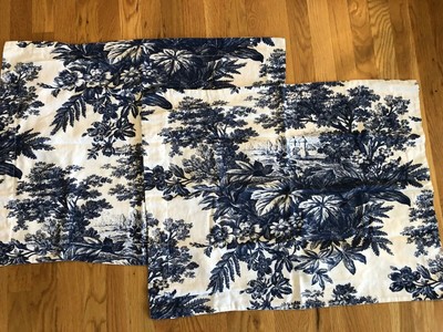 Pottery Barn Matine Toile Pillow Shams Standard Navy Blue Set Of 2