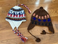 2 Kids Boys Girls Hand Knit Winter Hats Warm