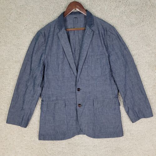 J Crew Suit Jacket Men's M Medium Blue Chambray 2 Button Casual Preppy Blazer