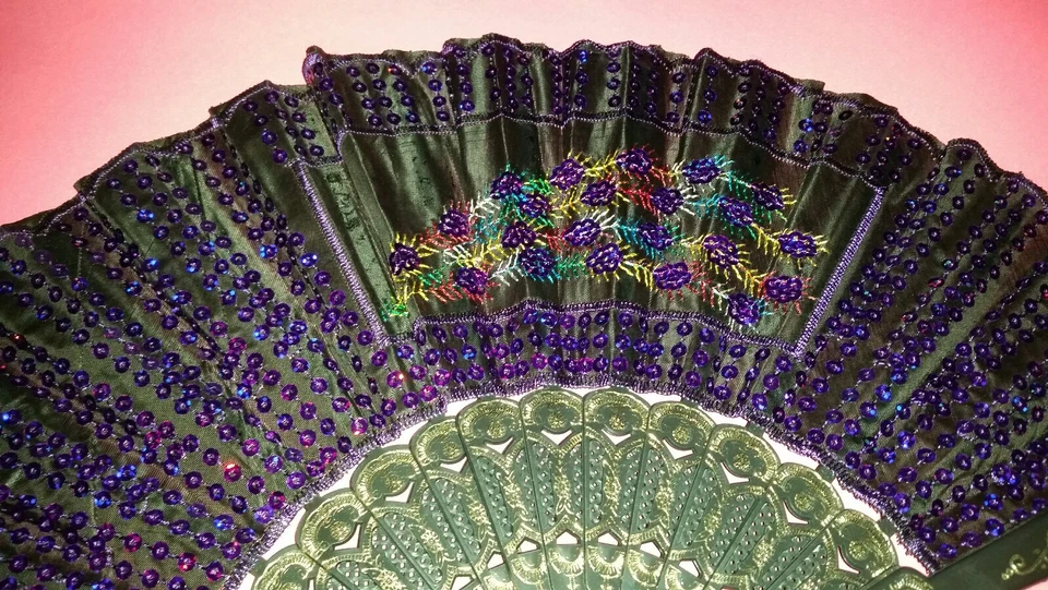 Abanico Plegable de Mano Floral Encaje Regalo Fiesta Negro Púrpura Surtido Chino Foto 3 de 4