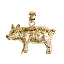 New 14k Yellow Gold Pig Pendant