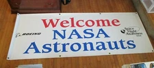 1980s WELCOME NASA ASTRONAUTS BOEING SPACE FLIGHT AWARENESS VINYL BANNER BIG 3X8