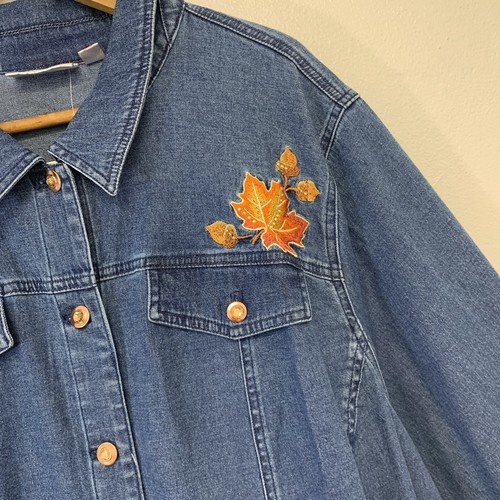 Quacker Factory Denim Jacket Woman 3X Embroidered Pockets Button Front Western - Picture 3 of 12