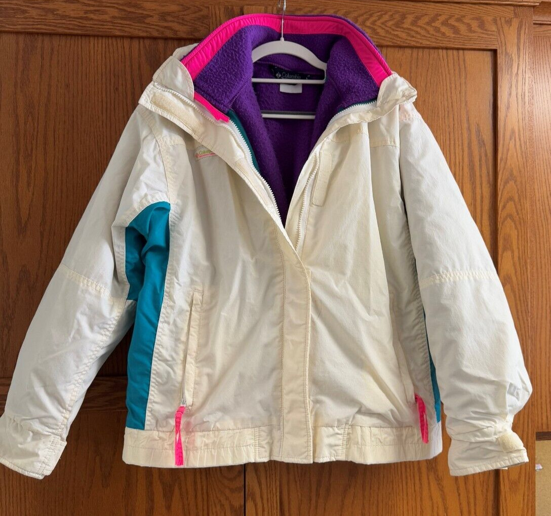 Rare Vintage 80s Columbia Bugaboo White Neon Jacket Women's Size large