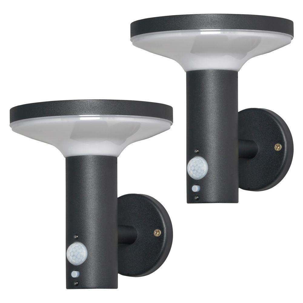 Litecraft Uris Outdoor Solar Power Wall Lights With PIR Sensor in Black - 2 Pack
