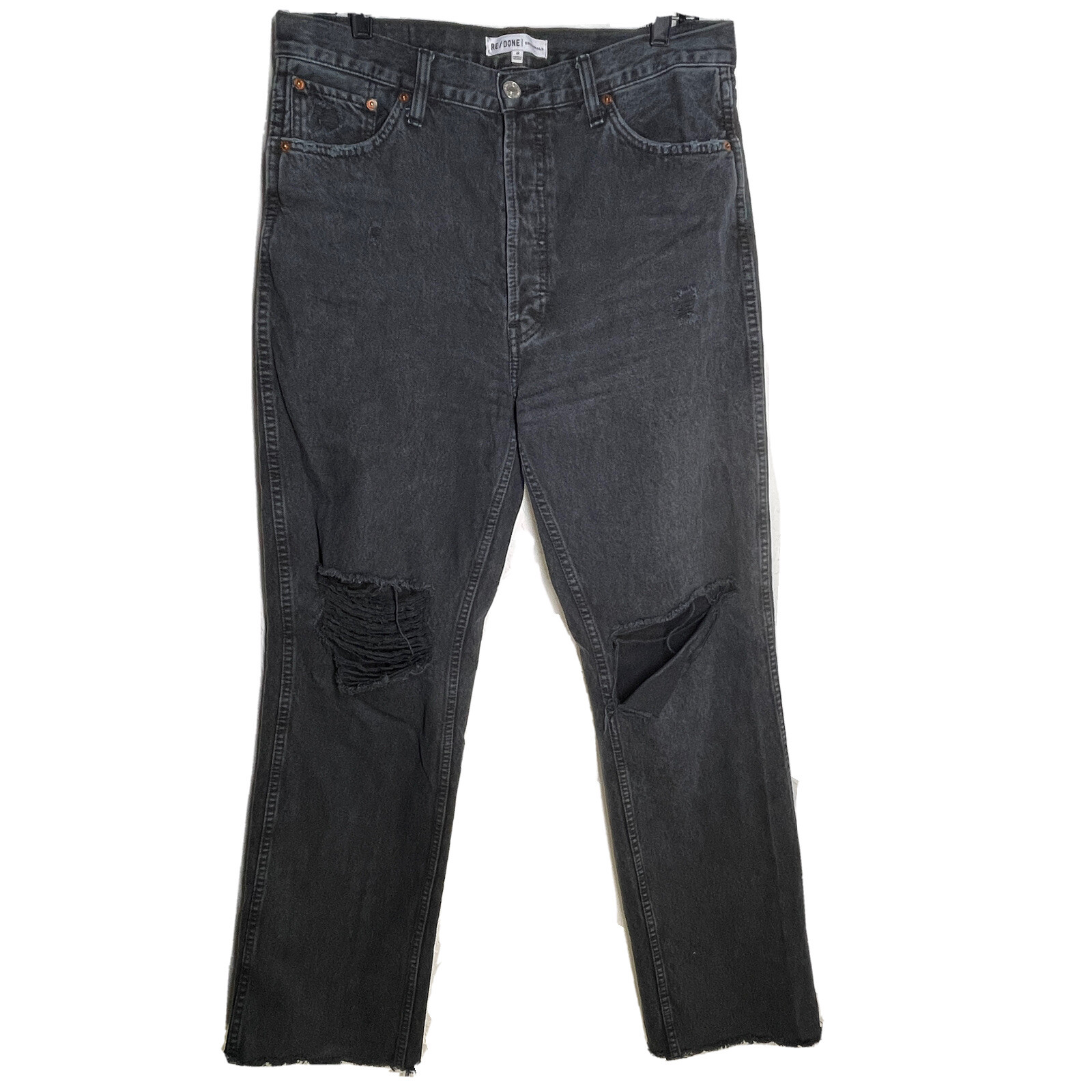 Re/Done High Rise Loose 90s Jeans Washed Black Ripped Distressed