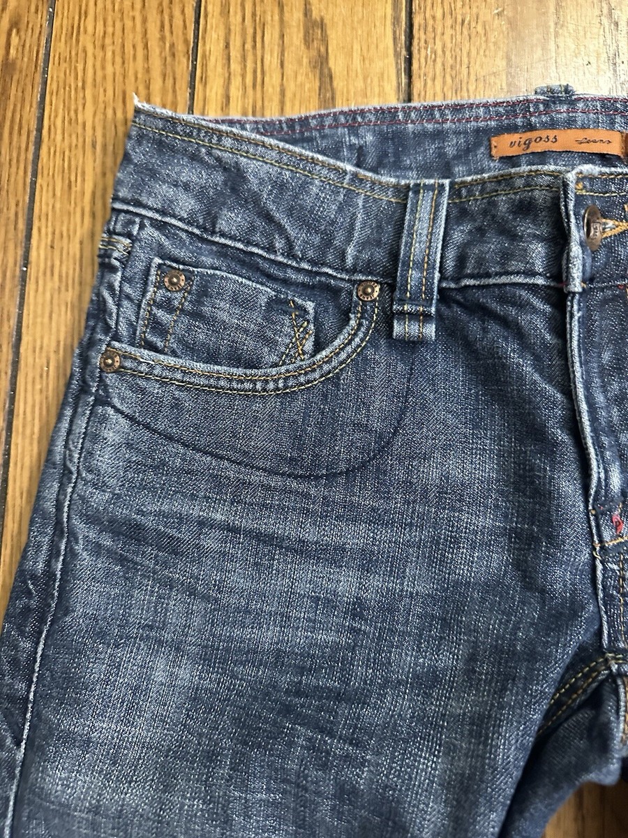 Vigoss Jeans Womens Size 28 Blue Bootcut Beaded Distressed Low
