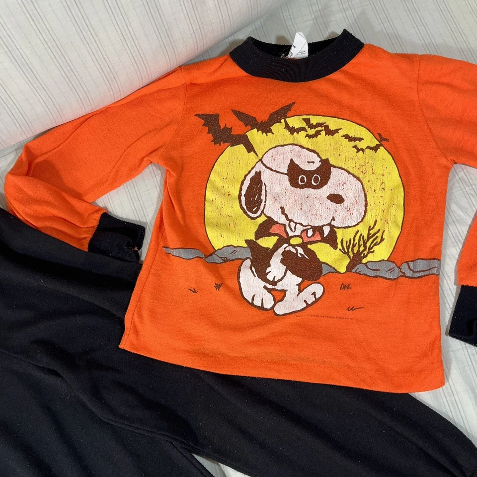 罕见复古花生史努比万圣节衬衫裤子套装尺寸 6/7 睡衣 60 年代 70 年代 N1 — 第 2/4 张图片