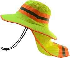 New Hi Vis Reflective Work Safety Neck Flap Boonies Hat Neon Green Bucket Cap