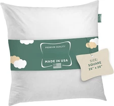 26x26 Decorative pillow insert, down and feather filled, 100% cotton cover
