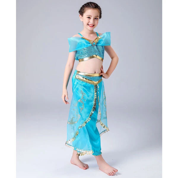 Girl Costume Aladdin Princess Jasmine Cosplay Outfits Sequin Fancy Dress 3-10yrs - image 3 of 4