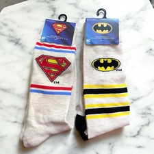Superman Batman DC Crew Socks - Cream Color, Trendy Neutral Tone, Size 6-12